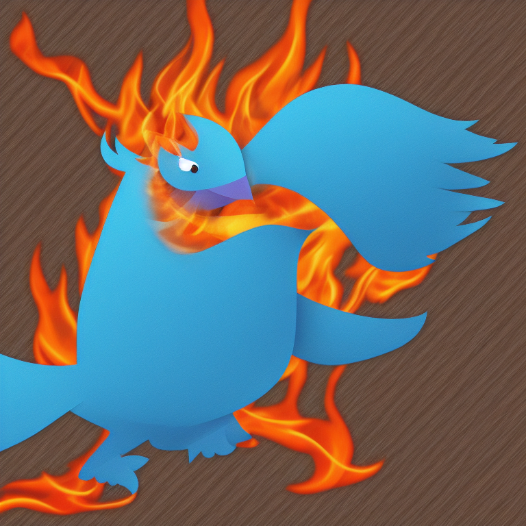 prompt: social platform Twitter bird on fire